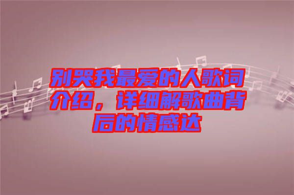 別哭我最愛的人歌詞介紹，詳細(xì)解歌曲背后的情感達(dá)