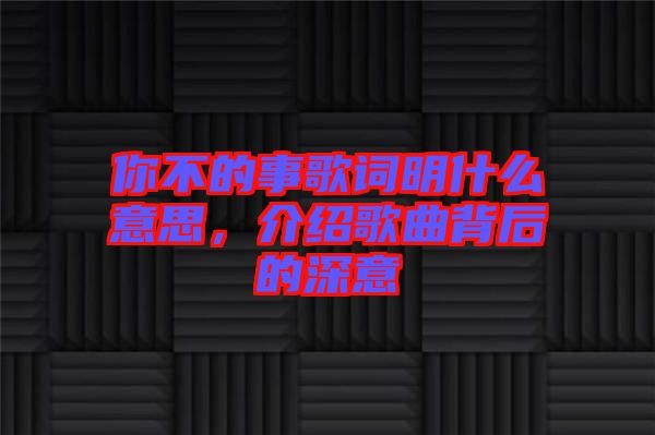 你不的事歌詞明什么意思，介紹歌曲背后的深意