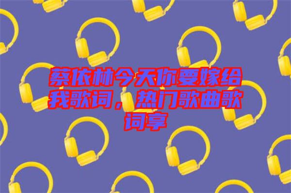 蔡依林今天你要嫁給我歌詞，熱門歌曲歌詞享