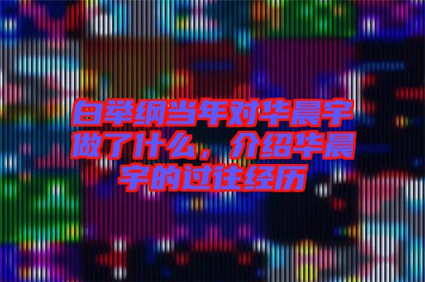 白舉綱當(dāng)年對(duì)華晨宇做了什么，介紹華晨宇的過往經(jīng)歷