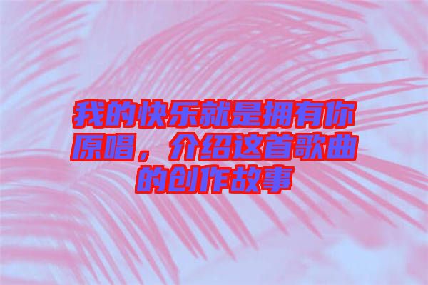 我的快樂就是擁有你原唱，介紹這首歌曲的創(chuàng)作故事