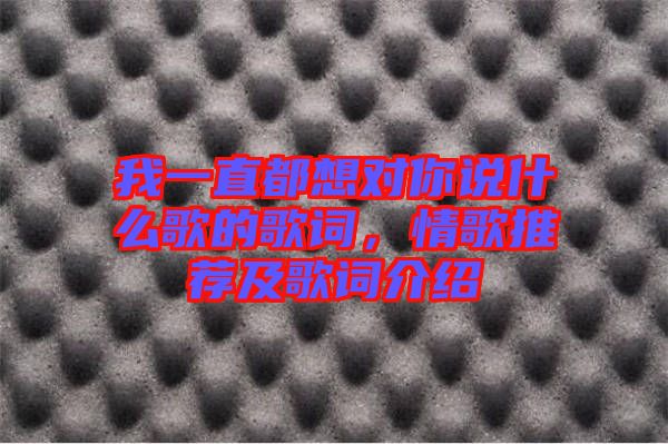 我一直都想對(duì)你說(shuō)什么歌的歌詞，情歌推薦及歌詞介紹
