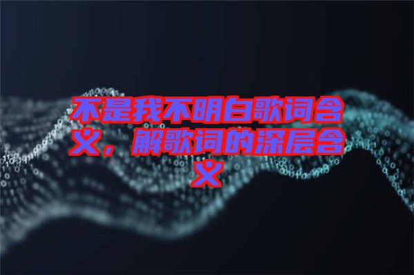 不是我不明白歌詞含義，解歌詞的深層含義