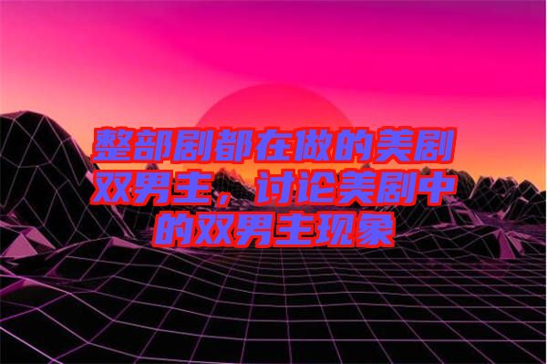 整部劇都在做的美劇雙男主，討論美劇中的雙男主現(xiàn)象