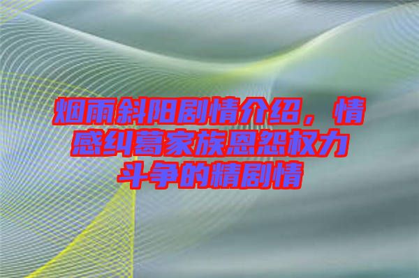 煙雨斜陽(yáng)劇情介紹，情感糾葛家族恩怨權(quán)力斗爭(zhēng)的精劇情
