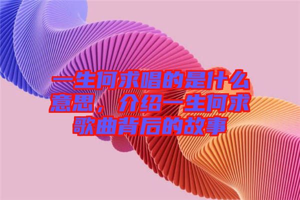 一生何求唱的是什么意思，介紹一生何求歌曲背后的故事