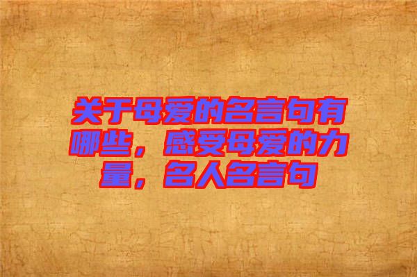 關于母愛的名言句有哪些，感受母愛的力量，名人名言句