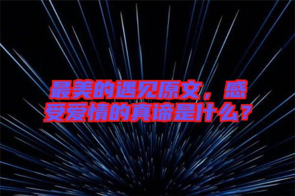 最美的遇見原文，感受愛情的真諦是什么？