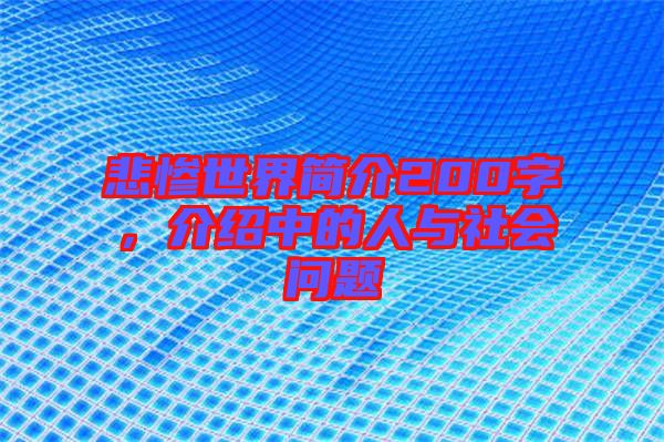 悲慘世界簡介200字，介紹中的人與社會(huì)問題