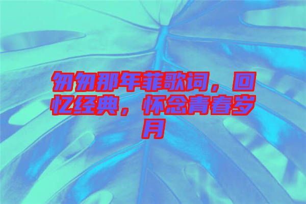 匆匆那年菲歌詞，回憶經典，懷念青春歲月