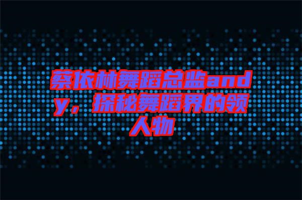 蔡依林舞蹈總監(jiān)andy，探秘舞蹈界的領(lǐng)人物
