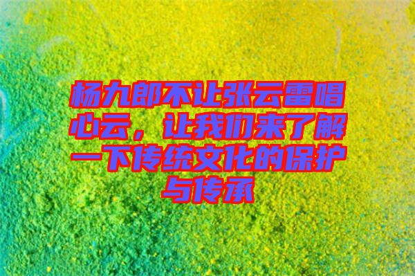 楊九郎不讓張?jiān)评壮脑?，讓我們來了解一下傳統(tǒng)文化的保護(hù)與傳承