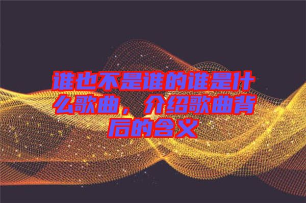 誰也不是誰的誰是什么歌曲，介紹歌曲背后的含義