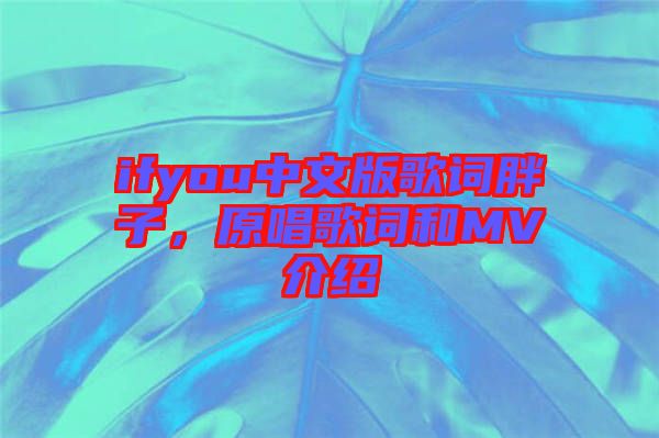 ifyou中文版歌詞胖子，原唱歌詞和MV介紹