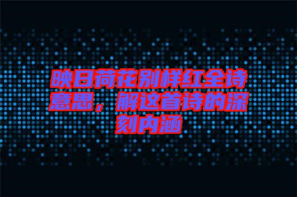 映日荷花別樣紅全詩意思，解這首詩的深刻內涵