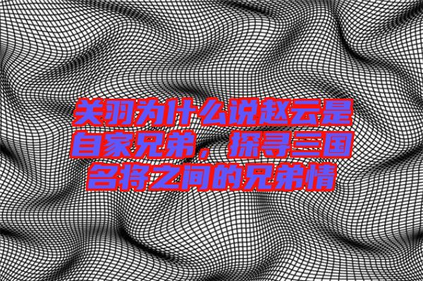 關羽為什么說趙云是自家兄弟，探尋三國名將之間的兄弟情