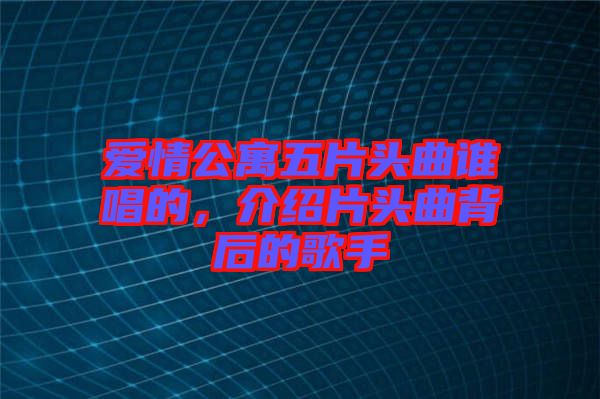 愛情公寓五片頭曲誰唱的，介紹片頭曲背后的歌手