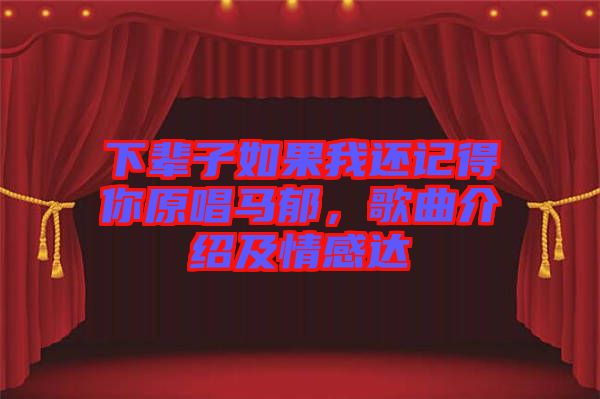 下輩子如果我還記得你原唱馬郁，歌曲介紹及情感達(dá)