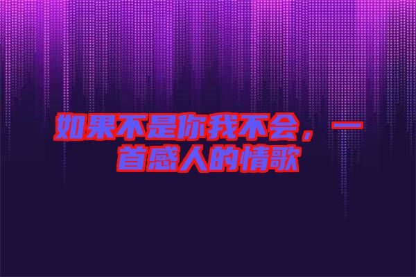 如果不是你我不會，一首感人的情歌