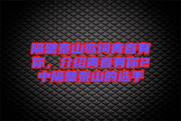 隔壁泰山歌詞青春有你，介紹青春有你2中隔壁泰山的選手