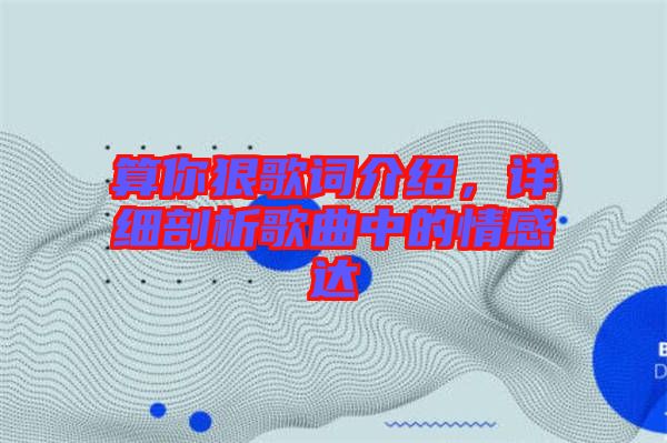 算你狠歌詞介紹，詳細(xì)剖析歌曲中的情感達(dá)