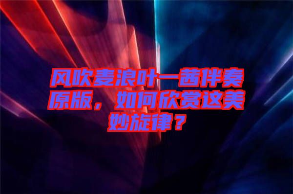 風吹麥浪葉一茜伴奏原版，如何欣賞這美妙旋律？