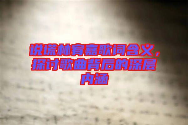 說謊林宥嘉歌詞含義，探討歌曲背后的深層內(nèi)涵
