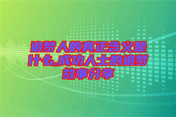 追夢人的真正含義是什么,成功人士的追夢故事分享